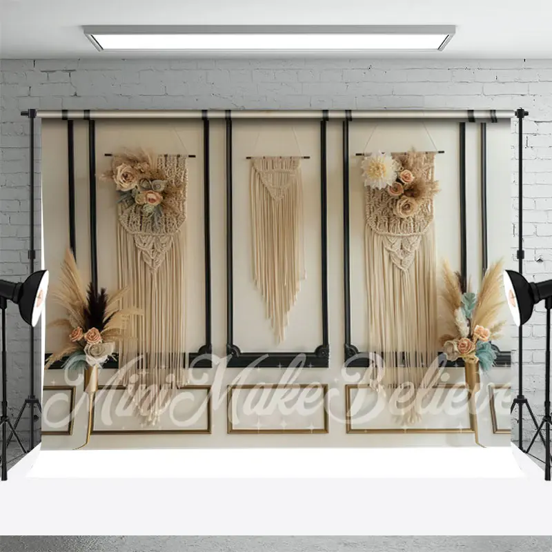 Classic White Black Wall Tassel Boho Photo Backdrop - Aperturee