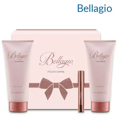 Bellagio gift set shower gel 200 ml + body lotion 200 ml + solid perfume pen