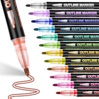 Outline Brush Marker Pen, 12pcs/set Double Line Outline Marker for Signature DIY, Paint Pens Markers, Office Stationery & Sup...