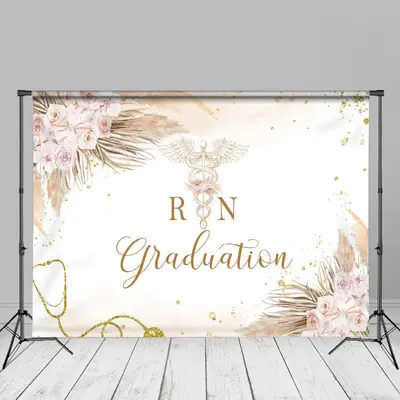 Floral Boho Elegant Nurse Grad Photo Backdrop - Aperturee