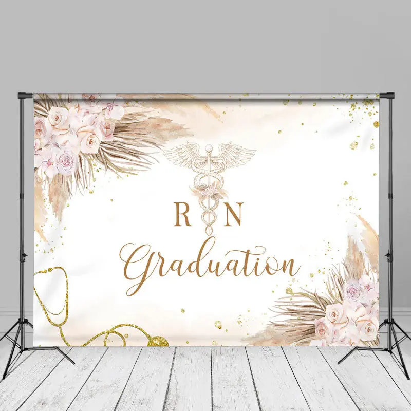 Floral Boho Elegant Nurse Grad Photo Backdrop - Aperturee