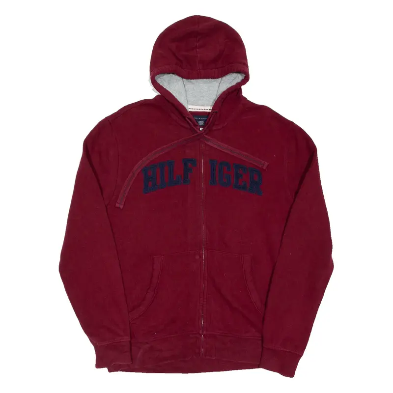 TOMMY HILFIGER Mens Maroon Hoodie Full Zip L