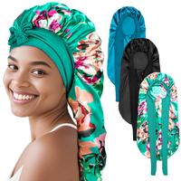 3 counts Bonnets for Black Women Braid Bonnet, Large Long Satin Bonnet for Braids, Silk Bonnet with Stretchy Tie Band Sleep C...