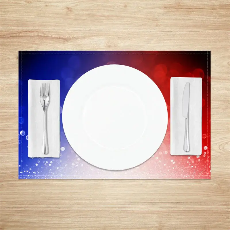 Blue Red Bokeh Fabric Dining Set Of 4 Placemats - Aperturee