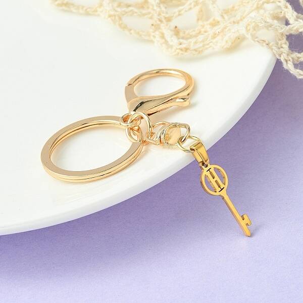 304 Stainless Steel Initial Letter Key Charm Keychains
