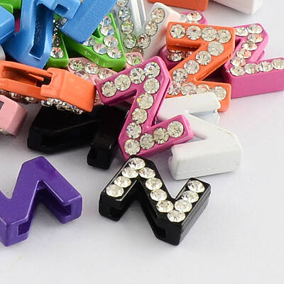 Mixed Color Zinc Alloy Grade A Rhinestone Letter Slide Charms