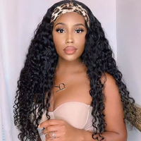 180% Density Deep Wave Headband Wig Brazilian Remy  Human Hair Kinky Curly Wigs Natural Color Full Machine Made Human Hair Wi...