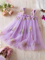 Girl's Floral Embroidery Tulle Dress, Cute Romantic Sleeveless Tutu Dress for Party Photography, Kids Summer Clothes, Kids Cl...