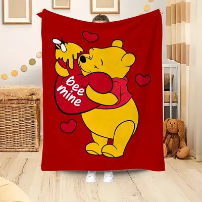 DISNEY CLASSIC Winnie the Pooh & Tigger Flannel Throw Blanket - Ultra-Soft Lightweight All-Season Red with Hearts Design, Coz...