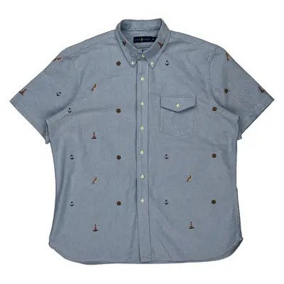 Nautical Theme Ralph Lauren Patterned Shirt - XL Blue Cotton