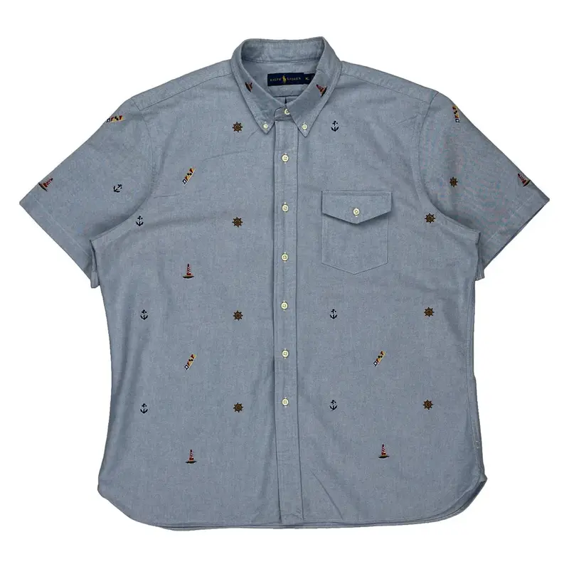 Nautical Theme Ralph Lauren Patterned Shirt - XL Blue Cotton