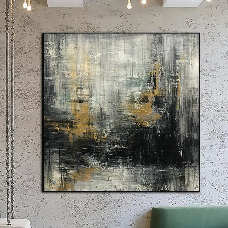 Abstract Black Art Expressionist Paintings On Canvas Oil Painting Modern Wall Art Gold Leaf Fine Art Hand Painted Art | SCOTO...