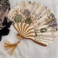 Vintage Flower Pattern Hand Fan, 1 Count Portable Chinese Dance Fan with Tassel, Decorative Hand Fan for Home Party Wedding