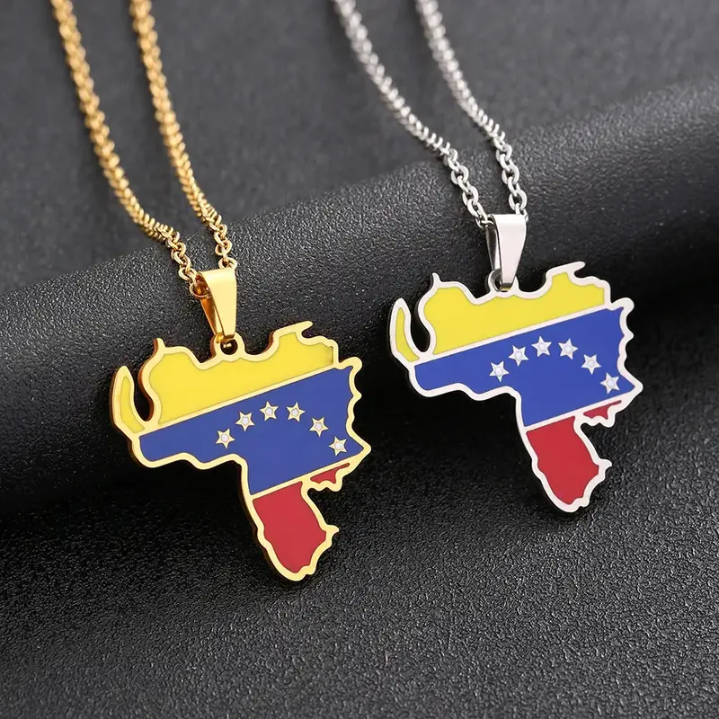 Venezuela map pendant necklace stainless steel no fading unisex fashion geometric titanium steel map necklace couple jewelry ...