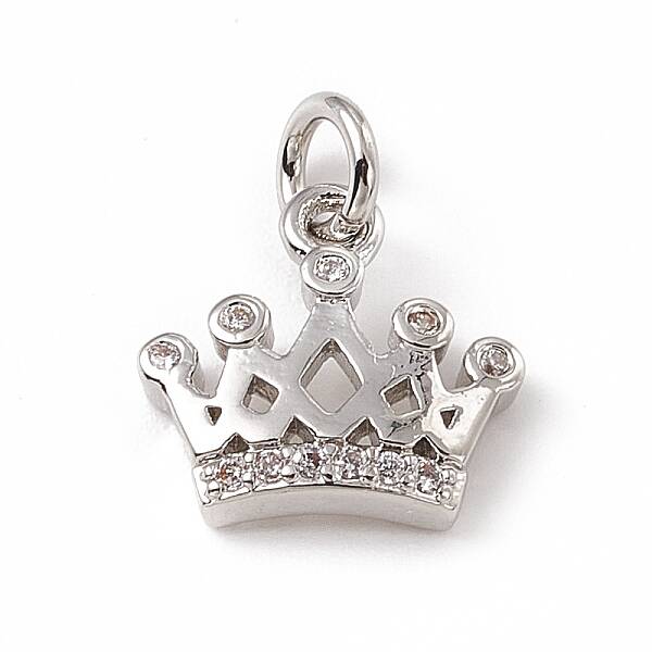 Brass Micro Pave Clear Cubic Zirconia Crown Charms