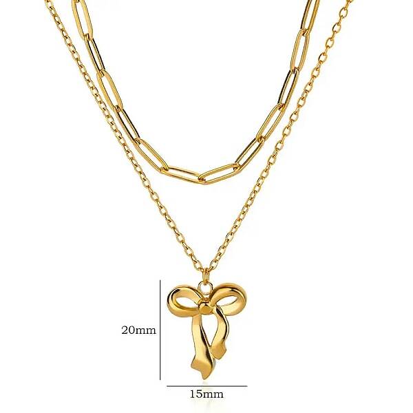 304 Stainless Steel Bowknot Pendant Necklaces