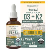 Organic Plant D3 + K2 - 10,000 iu D3 - All-Trans MK7 from MenaQ7 (120 mcg K2) - 100% Organic & Plant-Based Sublingual D3 Drop...