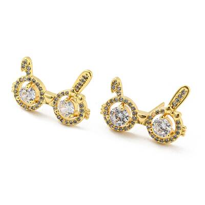 Brass Micro Pave Cubic Zirconia Stud Earrings