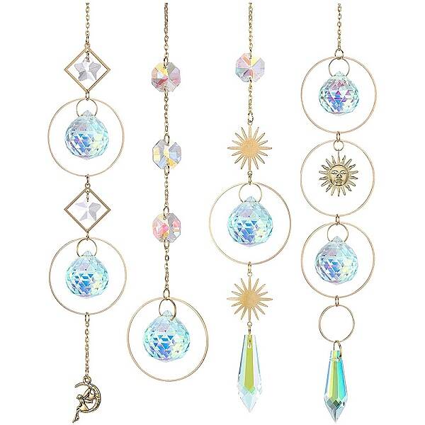 4Pcs Metal Ring & Sun Hanging Ornaments Set