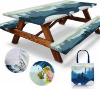 RNOONY Polyester Picnic Table Cover with Bench Covers and Carrying Bag, Elastic All Around, Waterproof Picnic Table Covers