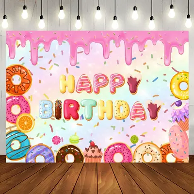 Pink Creamy Colorful Donut Cupcake Birthday Backdrop - Aperturee