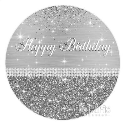Aperturee Silver Grey Glitter Circle Happy Birthday Backdrop | Round Backdrop Cover Diy | Circle Background For Party | Circl...