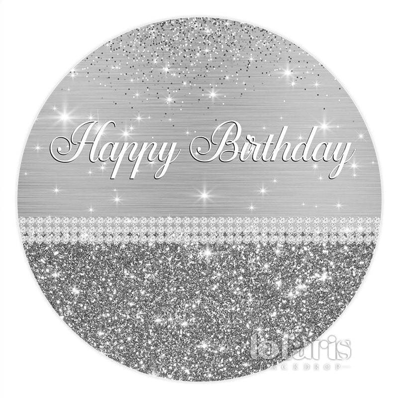 Aperturee Silver Grey Glitter Circle Happy Birthday Backdrop | Round Backdrop Cover Diy | Circle Background For Party | Circl...