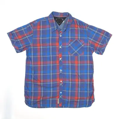 TOMMY HILFIGER DENIM Blue Check Short Sleeve Shirt Boys XL