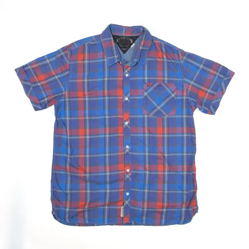 TOMMY HILFIGER DENIM Blue Check Short Sleeve Shirt Boys XL