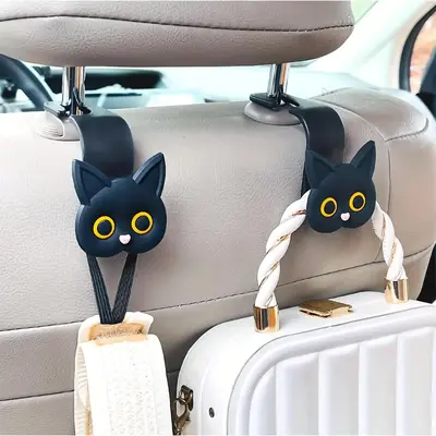 3D Cartoon Cat Design Car Seat Headrest Hook, Universal Car Seat Headrest Hanger, Automotive Interior Accessories for Stowing...