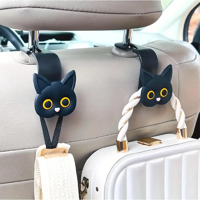 3D Cartoon Cat Design Car Seat Headrest Hook, Universal Car Seat Headrest Hanger, Automotive Interior Accessories for Stowing...