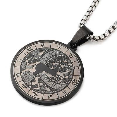 Retro Mandala 201 Stainless Steel Box Chain Constellation Pendant Necklaces for Women Men