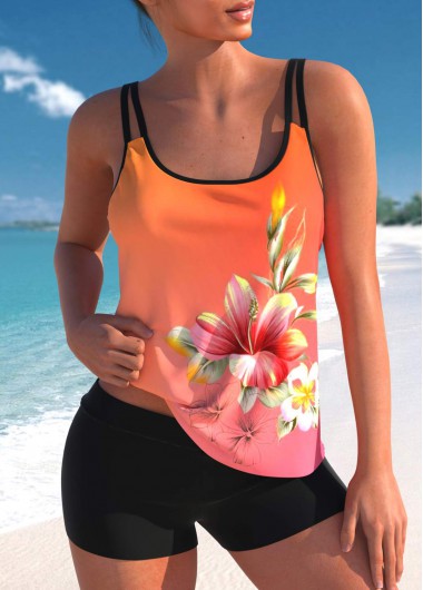 Modlily Floral Print Multi Color Tankini Set - S