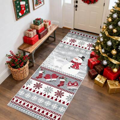 Garvee Christmas Runner Rug 2x6 Washable Hallway Runner Non Slip, Holiday Santa & Reindeer Accent Rug, Low Pile Non Shedding ...