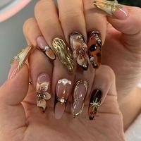 3D Flower Decor Fake Nails with 1 Nail File & 1 Sticker Sheet, 24pcs/set False Nails for Women & Girls DIY Nail Art, Effortle...