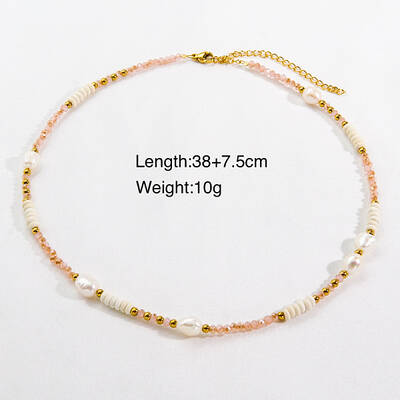 Handmade Natual Pearl & Natural Rose Quartz & Shell Beaded Necklaces