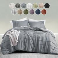 Pintuck Pleated Comforter Set - Soft Washed Pintuck Pleated Comforter, Oeko-Tex Certified, Machine Washable, All Seasons