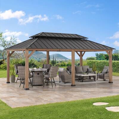 SUNJOY 12x20 Patio Wooden Gazebo with Ceiling Hooks - Weathered Cedar