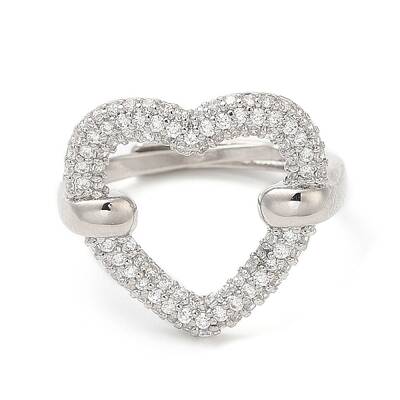 Clear Cubic Zirconia Hollow Heart Adjustable Ring