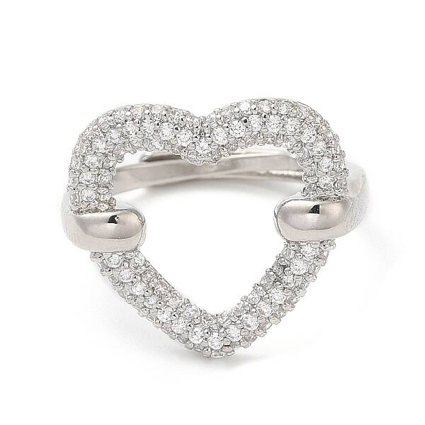 Clear Cubic Zirconia Hollow Heart Adjustable Ring