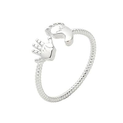 Footprint & Palm Brass Open Cuff Ring for Women