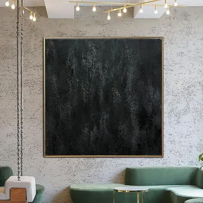 Abstract Black Painting Canvas Heavy Textured Art Pasty Painting Loft Style Art Black Square Dark Painting Luxury Painting Ha...