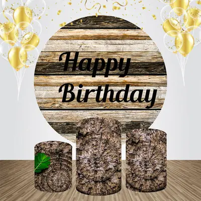 Growth Ring Wooden Round Happy Birthday Backdrop Kit - Aperturee