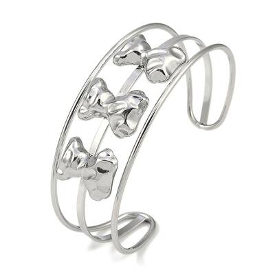 Non-Tarnish 304 Stainless Steel Wide Hollow Bowknot Open Cuff Bangles