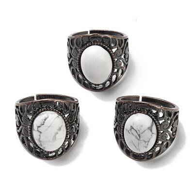 Natural Howlite Oval Adjustable Rings
