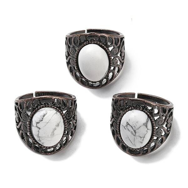 Natural Howlite Oval Adjustable Rings