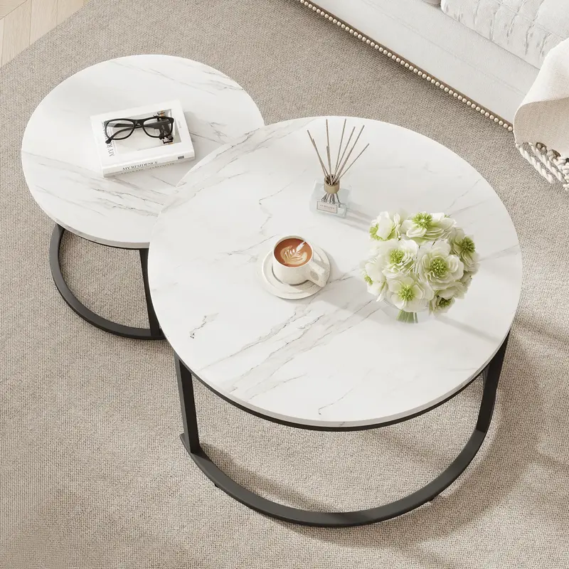 Space-Saving Round Nesting Coffee Table | Modern Interior Design, Space-Saving, Perfect for Small Spaces White