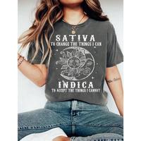 Sativa Indica Boho Shirt, Vintage Sun & Moon Print Round Neck Graphic Tee, Full Size Options, Everyone Can Find Their Fit, Gi...