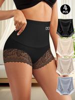 QUASTI 4-Piece Ice Silk High Waist Briefs Women, Tummy Control Sexy Lace Edge Comfortable Panties for Ladies for Hip Lifting ...