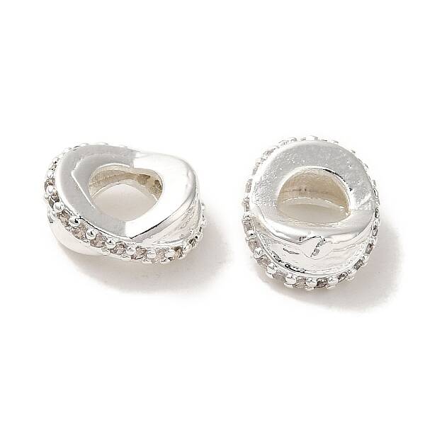 Rack Plating Brass Pave Clear Cubic Zirconia European Beads